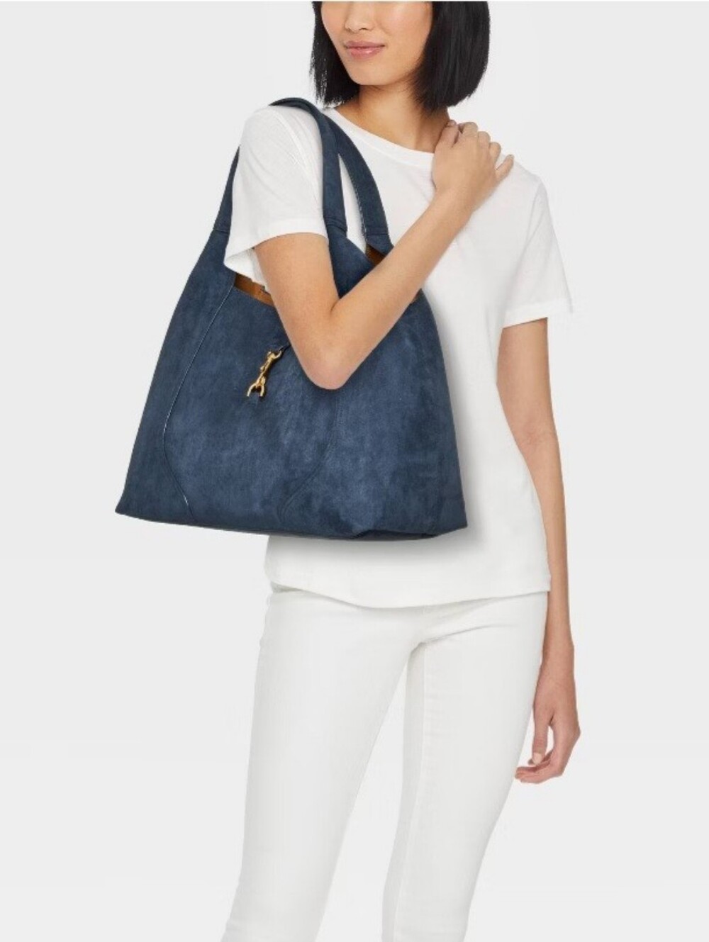 "a new day" Faux Suede Slouchy Shoulder Tote Bag - Blue - Picture 2 of 4